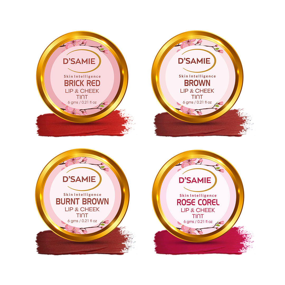 D'Samie Lip & Cheek Tint with Goodness of Seaberry, Moringa & Vanilla | Natural Flushing Glow| Pack of 4