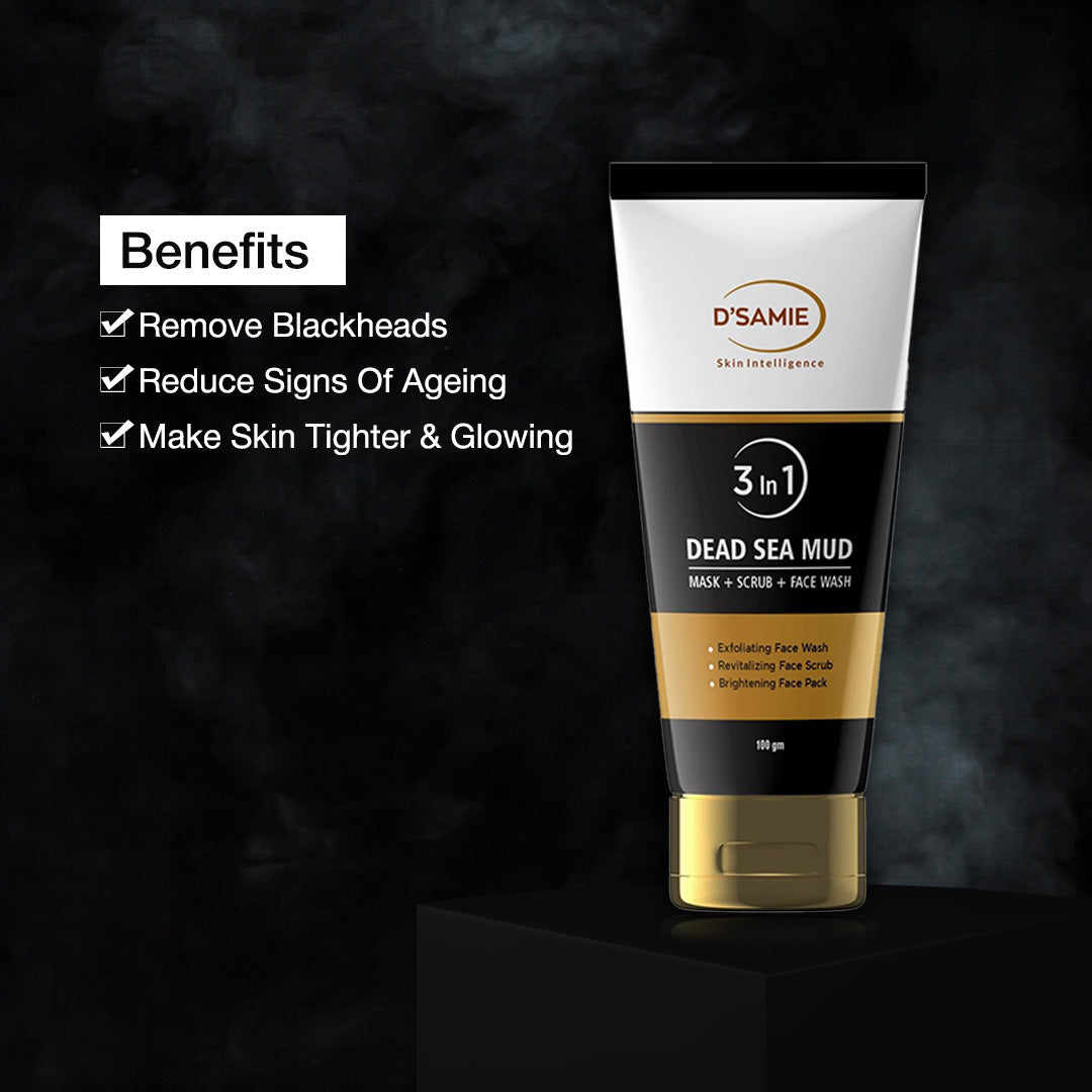 D'Samie Dead Sea Mud: The Ultimate 3-in-1 Mask, Scrub & Facewash for Radiant Skin - 100 gm