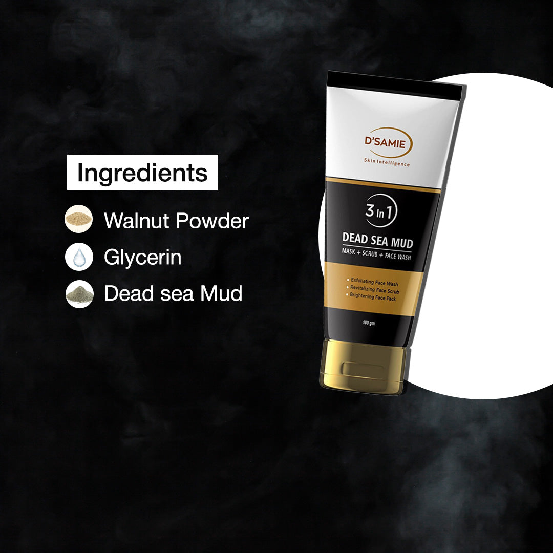 D'Samie Dead Sea Mud: The Ultimate 3-in-1 Mask, Scrub & Facewash for Radiant Skin - 100 gm