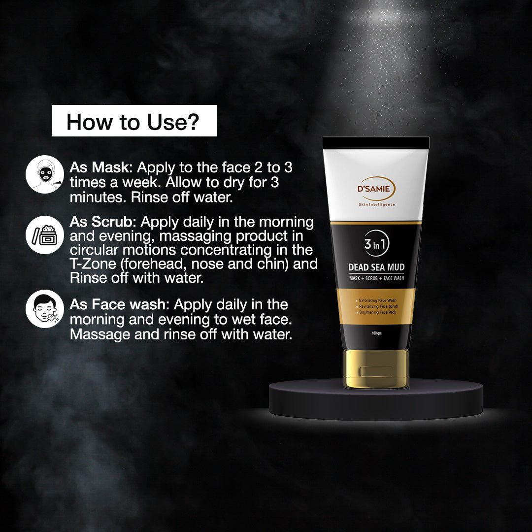 D'Samie Dead Sea Mud: The Ultimate 3-in-1 Mask, Scrub & Facewash for Radiant Skin - 100 gm