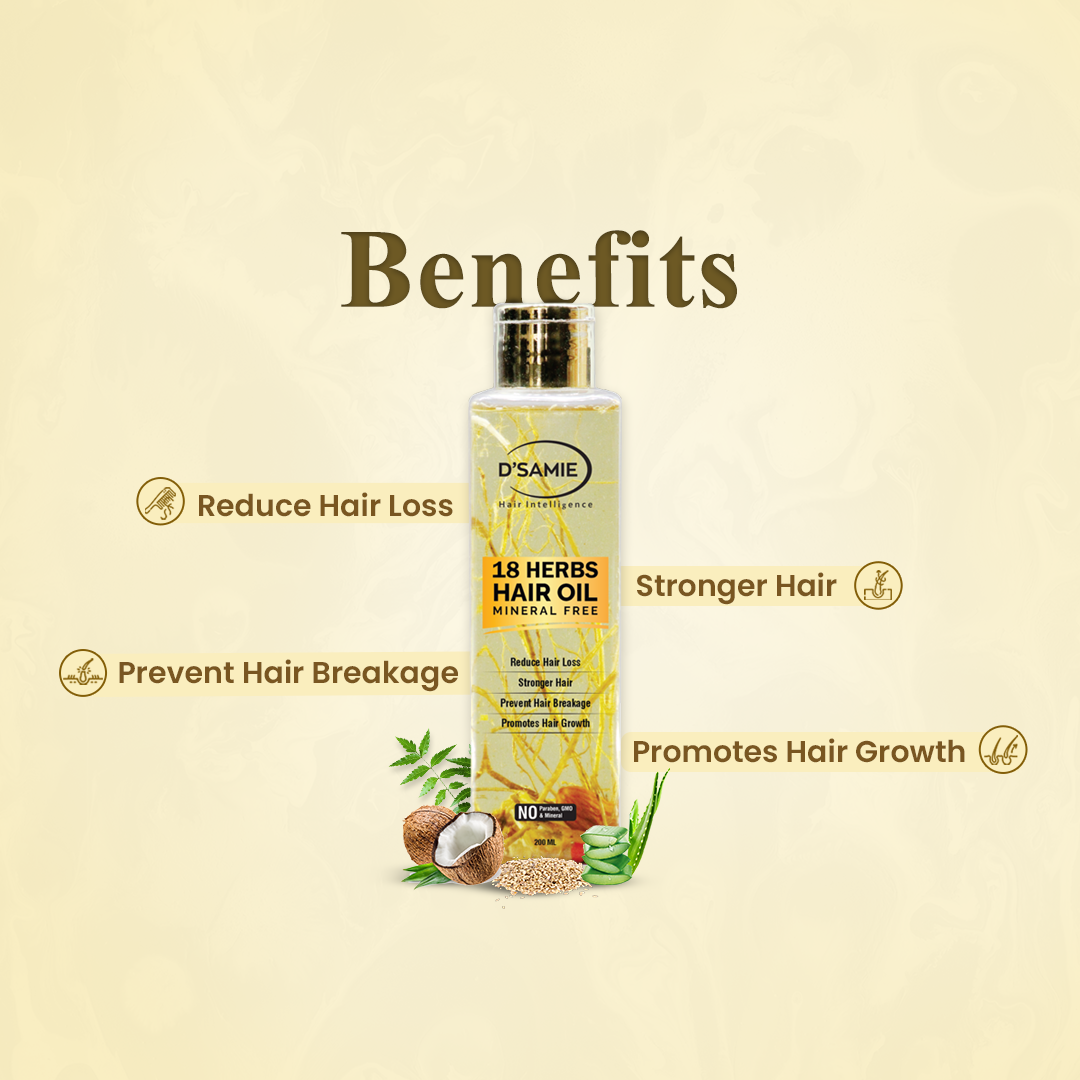 D'samie 18 herbs oil (200 ml) Helps in hair Growth,Reduce hair Loss,Make hair Stronger