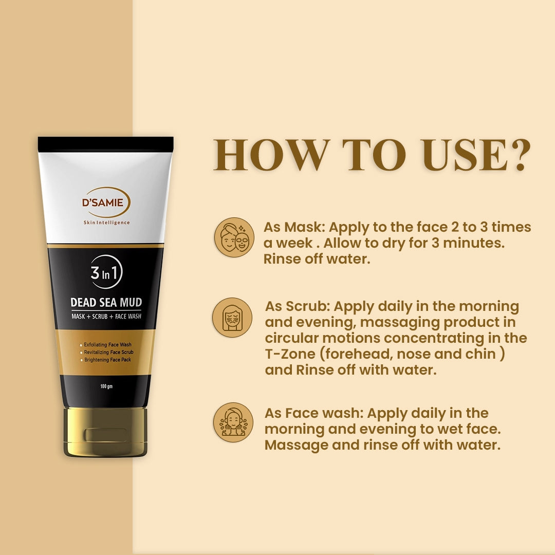 D'Samie Dead Sea Mud: The Ultimate 3-in-1 Mask, Scrub & Facewash for Radiant Skin - 100 gm