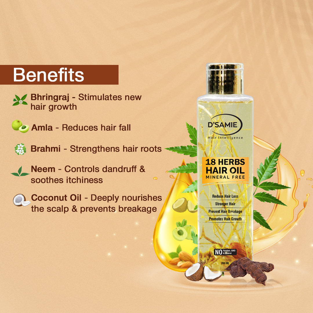 18 Herbs Mineral-Free Hair Oil + Rose Corel & Brown Lip & Cheek Tint Stains