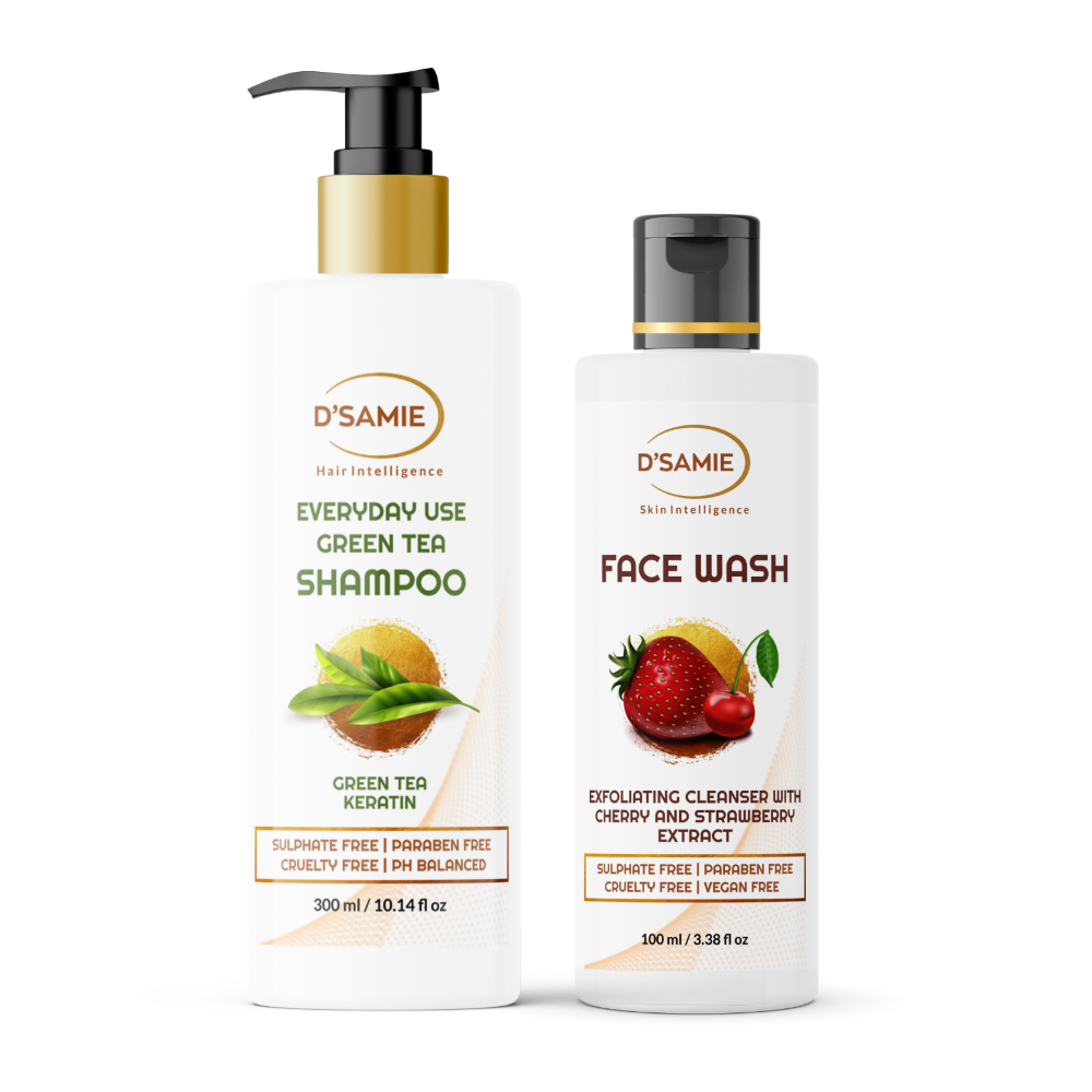 Combo Green Tea Shampoo & Facewash exfoliating cleanser with cherry and strawberry extrack 
