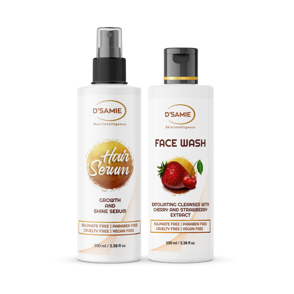 Combo Hair Serum Facewash exfoliating cleanser with cherry and strawberry extrack